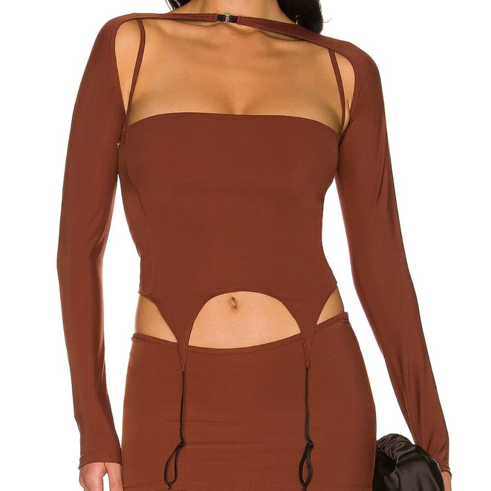 Miaou Phoenix Top mesh layered bolero tank womens Brown small festival going out